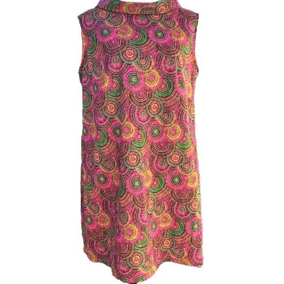 Shift Dress Womens Colorful Collared Cotton Pink Green Back Zip Contrasting Trim - Picture 2 of 12